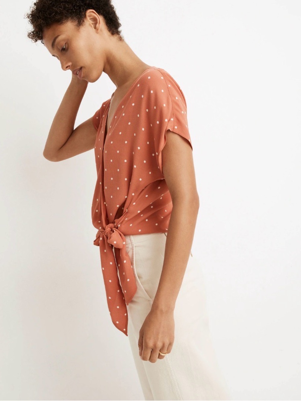 Madewell Sash-Tie Wrap Top in Polka Dot